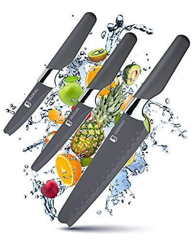 Taylors Eye Witness Küchenmesser, 3-teiliges Set mit 3 Messern, speziell für Sicherheit entwickelt Einzigartiger abgerundeter Schutz mit kleiner Gebrauchsspitze; Rasierstahlklinge; Griff aus Fiberglas