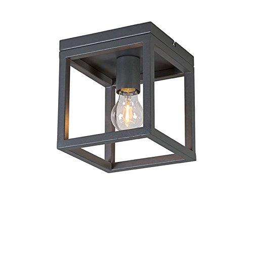 QAZQA - Modern IndustrieDeckenleuchte | Deckenlampe | Lampe | Leuchte anthrazit - Cage 1 | Wohnzimmer | Schlafzimmer | Küche - Stahl Quadratisch - LED geeignet E27