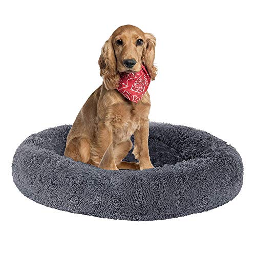 Dog Bed, Fluffy Dog ​​Bed, Circular Plush Dog Bed, Soft and warm, Easy to clean cat Dog Nest-Grau_80 cm