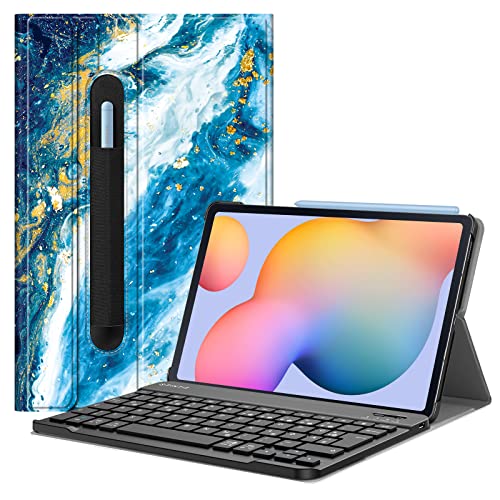 Fintie Tastatur Hülle für Samsung Galaxy Tab S6 Lite 10,4 SM-P610/ P615 2020 mit Stifthalter - Ultradünn Keyboard Case mit magnetisch Abnehmbarer drahtloser Deutscher Tastatur, Meeresblau