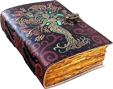 OVERDOSE Mother of Earth Design Handmade Red vintage leather journal • Deckle edge paper, Blank spell book of shadows grimoire journal Talisman Prints - 6x8 inches|15x20 cm|A5