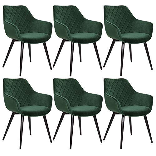 WOLTU Esszimmerstühle BH153gn-6 6er Set Küchenstühle Wohnzimmerstuhl Polsterstuhl Design Stuhl mit Armlehne Grün Gestell aus Stahl Samt