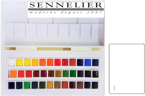 Sennelier Aquarellfarben Tin Von 36 1/2 Näpfchens .Sennelier Kunststoff Aquarellkasten 36 x 1/2 Näpfchen, Made in France