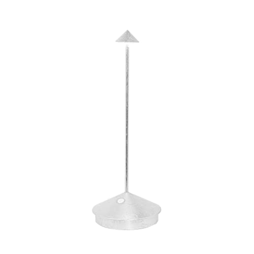 Zafferano Pina Pro Kabellose Wiederaufladbare LED-Tischlampe - Dimmbare Touch Akku Lampe - Lichtfarbtemp. 2700K - Aluminiumgehäuse mit Metallblatt-Finish, H29 (Blattsilber)