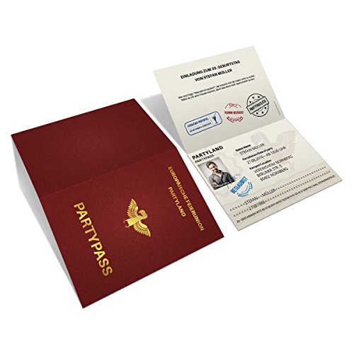 Einladungskarten zum Geburtstag (30 Stück) als Reisepass Klappkarte mit Foto Ausweis Pass