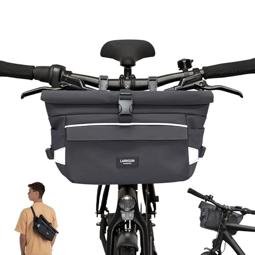 LARKSON Lenkertasche Fahrrad Grau - Lasse - 2 in 1 Fahrradtasche & Umhängetasche - Bikepacking Tasche für Lenker Vorne mit Reflektion - Wasserabweisend