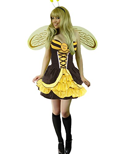 Yummy Bee - Bienenkönigin Hummelbienen + Strümpfe Flügel Karneval Fasching Kostüm Damen Größe 34-48 (46/48)