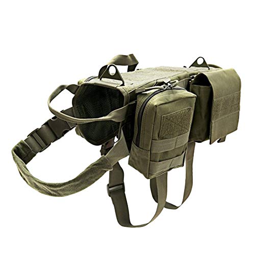 DaiHan Taktisches Hundegeschirr, Molle Trainingsweste,Verstellbar, Outdoor-Trainingsgeschirr mit 3 abnehmbaren Taschen, taktisches Hundegeschirr Army XL