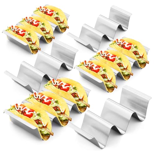 Taco Halter, 6 Pack Edelstahl Taco Stand Tray Rack mit Griffen, hält bis zu 3 Tacos für Restaurant und zu Hause verwenden