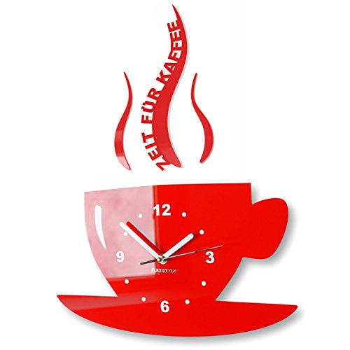 TASSE Zeit für Kaffee Moderne Küche Wanduhr, 3d römisch, wanduhr deko (rot)
