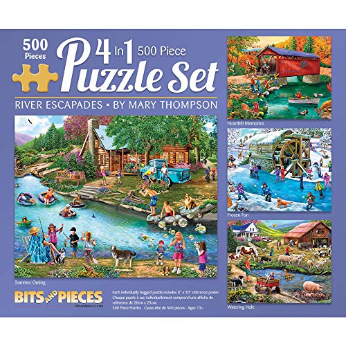 Bits and Pieces - River Escapades Multipack 4-in-1 Puzzle-Set 500 Teile Puzzles für Erwachsene – jedes Puzzle misst 46 cm x 61 cm – Landwasserszene Puzzles von Künstlerin Mary Thompson