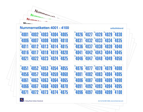 1000er-Set Nummernetiketten selbstklebend, Zahlen zum Aufkleben, wasserfest, wetterfest, UV-beständig (Nr. 4001-5000)