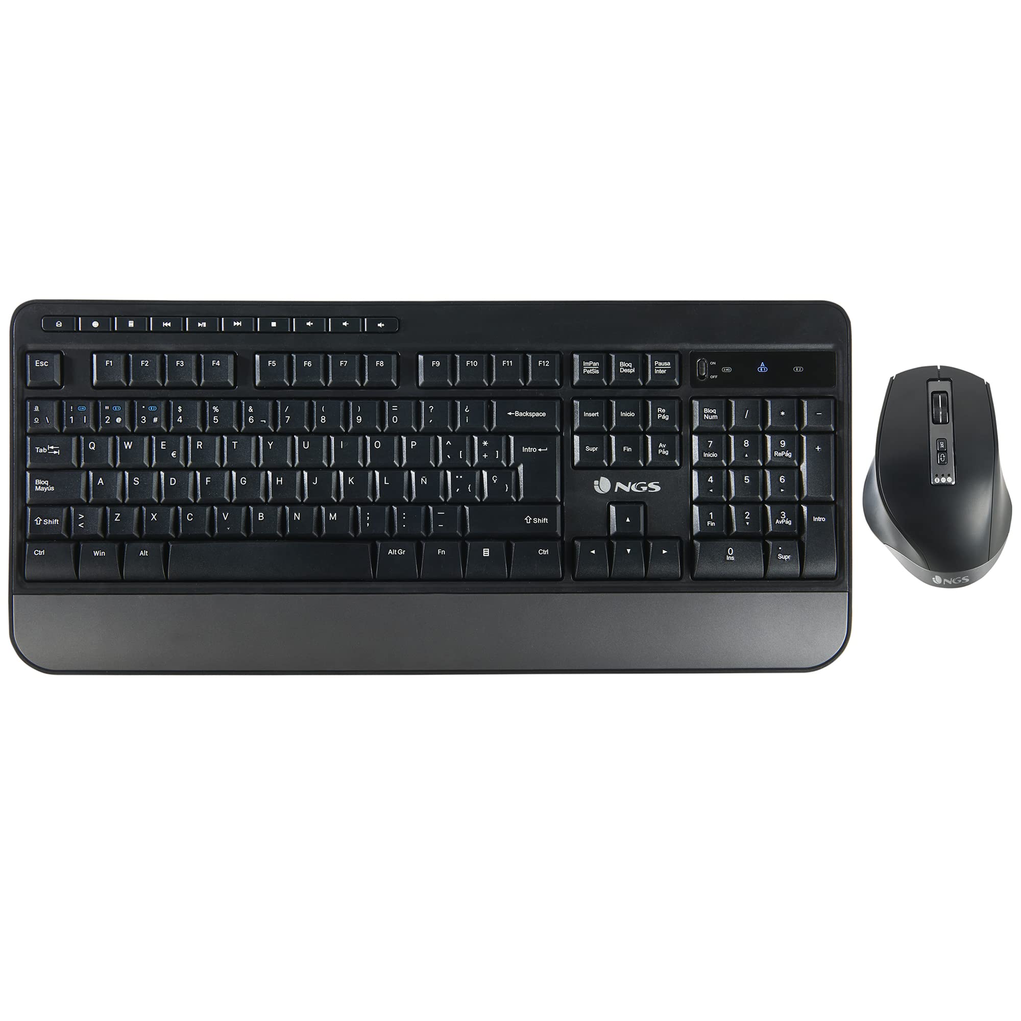 NGS Spell KIT - kabelloses Tastatur- und Maus-Set, 800/1600/2400dpi, Bluetooth 4.0 oder USB, Multi-Device, QWERTY Portugiesisch, Farbe: Schwarz