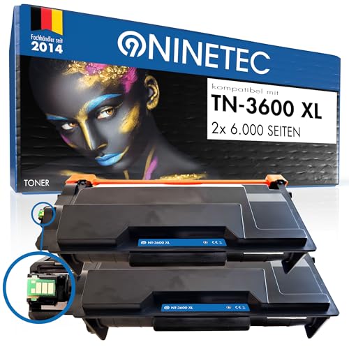 NINETEC 2 Toner mit Chip kompatibel mit Brother TN-3600 XL 3600XL für DCP-L5510DW HL-L5210DN DNT DNTT DW DWT 5215DN 6210DW 6410DN 6415DN DW MFC-L5710DN DW 6710DW 6910DN 6915DN EX910 Je 6.000 Seiten