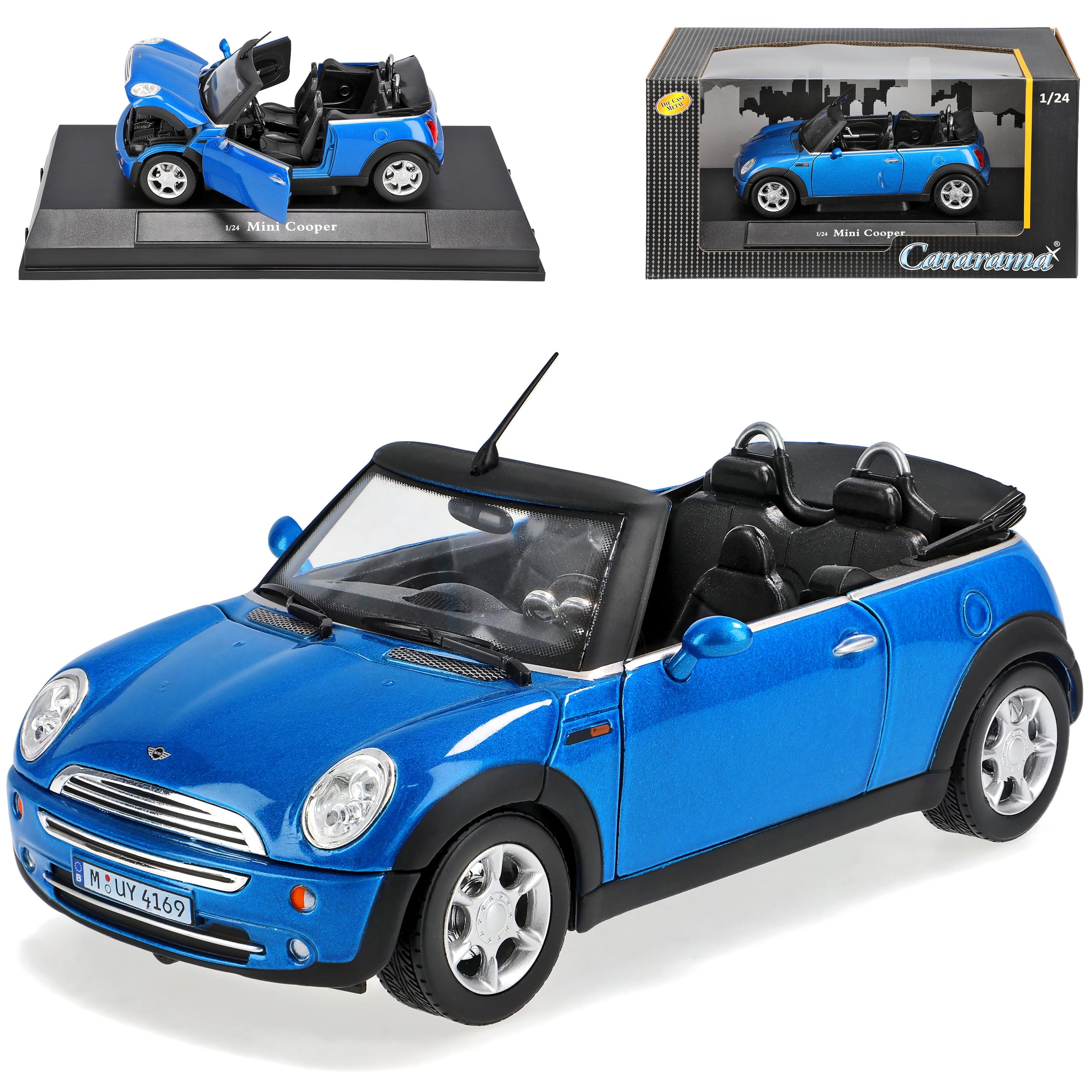 Cararama Mini Cooper Cabrio Blau R52 2004-2008 1/24 Modell Auto mit individiuellem Wunschkennzeichen