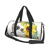 OPSREY Reisetasche mit Gänseblümchen-Motiv, großes Fassungsvermögen, runde Handtasche, Sport-Reisetasche, Faultier Sonnenblume, Einheitsgröße