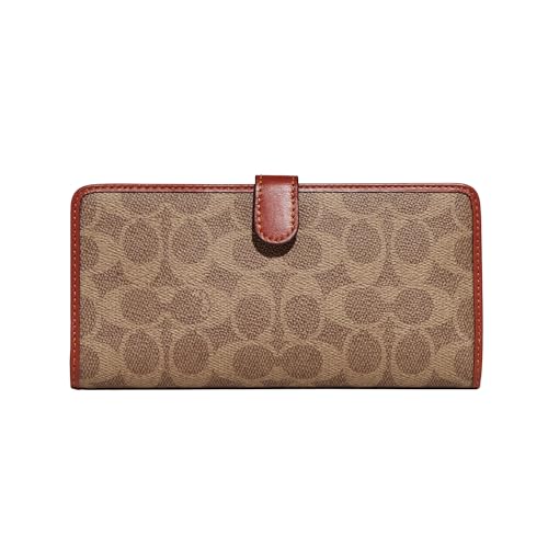 COACH Coated Canvas Signature Skinny Wallet Tan Rust One Size