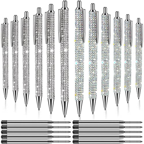 BYCUFF 12 St¨¹Ck Bling Pen Bulk Metall Kugelschreiber Diamantstift Crystal Press Einziehbare Schwarze Tinte 0,7 Mm Kugelschreiber 2 Farben