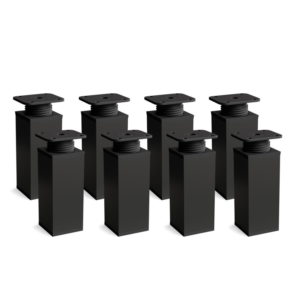 sossai® Design-Möbelfüße MFV1 | höhenverstellbar | 8er Set | Vierkant-Profil: 40 x 40 mm | Farbe: schwarz matt | Höhe: 120mm (+20mm) | Hochwertige Holzschrauben inklusive