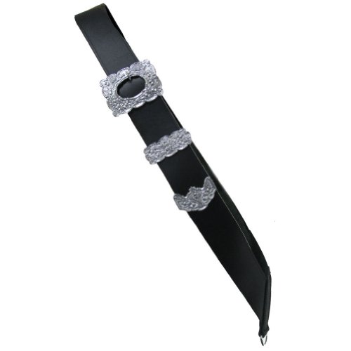 Tartanista - Kilt-Umhängegürtel für Trommler - aus Leder - mit Distelschnalle - Schwarz mit silberfarbener Schnalle