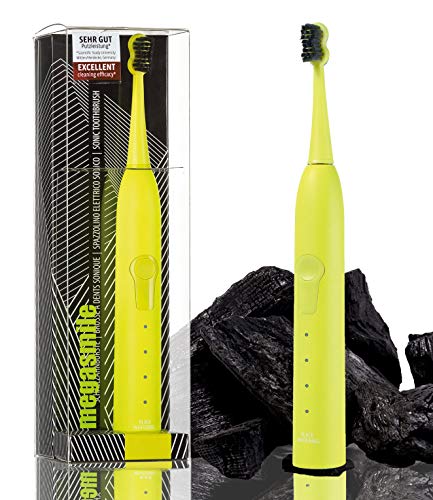 Megasmile Sonic Black Whitening II Schallzahnbürste Yellow, Elektrische Zahnbürste, mit Timer, Aktivkohle ACP Whitening Wirkung