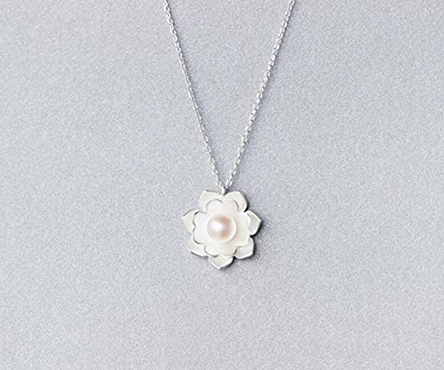Good dress S925 Silber Halskette, Anhänger Lady White Lotus Halskette Perle Blumen HalsketteSatz Ketten, 925 Silber