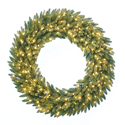 artplants.de Künstlicher Tannenkranz Amarillo, grün, LEDs, Ø 60 cm - Türkranz Weihnachten