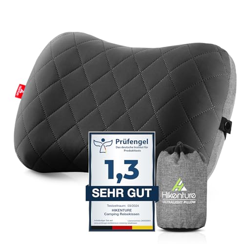 HIKENTURE Aufblasbares Camping/Reise Kissen mit Abziehbarem Kissenbezug, Ergonomisches Kopfkissen, Komfortables Nackenkissen für Reise/Outdoor, Inflatable Travel Neck Pillow(Schwarz)…