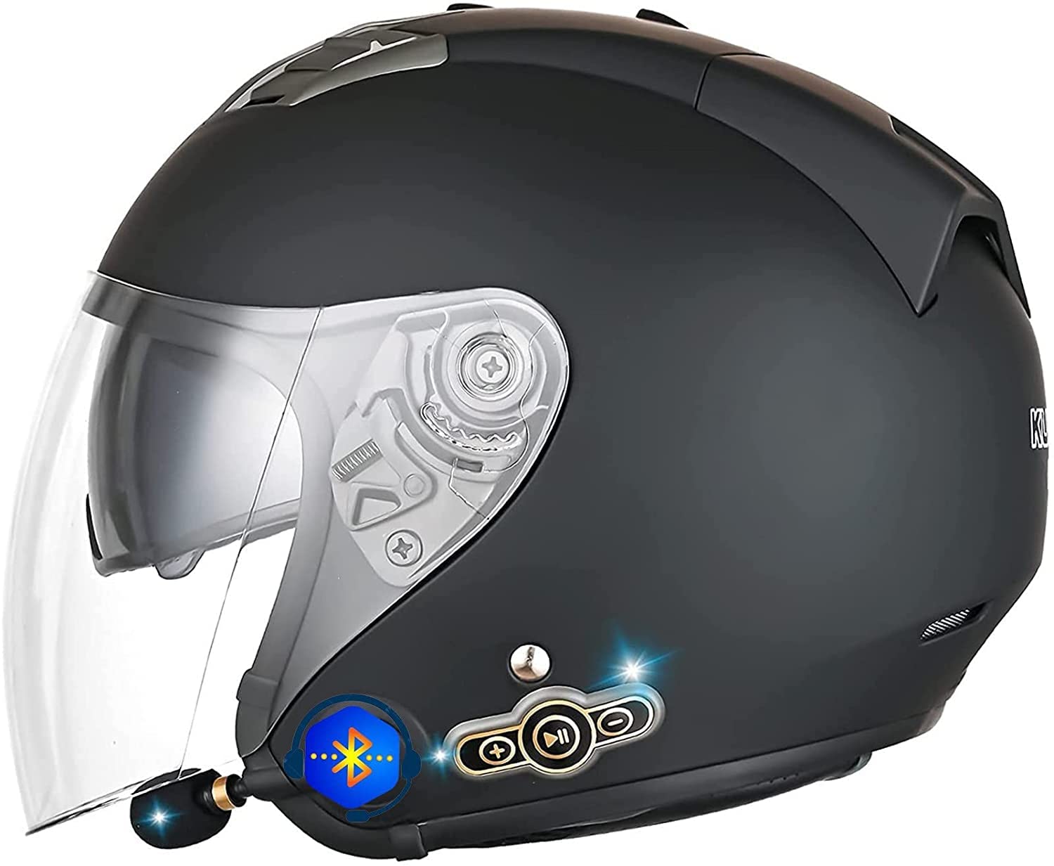 Motorrad Bluetooth Helm Jethelm,DOT/ECE-Zulassung Motorradhelm Retro Mit Doppelvisier Sonnenblende,Vintage Motorrad Motorrad Halbhelm Schutzhelm FüR Herren Und Damen (Color : D, Größe : L=59~60CM)