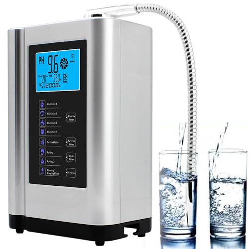 Wasserionisator, Wasserreinigungsmaschine PH 3,5–10,5 Alkalisches saures Wassergerät, bis zu -500 mV ORP, 7 Wassereinstellungen/6000 Liter pro Filter/automatische Reinigung/intelligente Stimme,Silver
