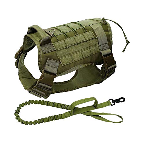 DaiHan Taktisches Hundegeschirr mit Leine für taktisches Training, Militär, verstellbare Molle-Nylonweste Army XL