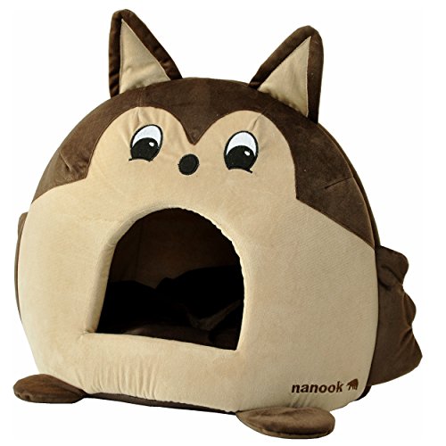 nanook "Sweety - Hundehöhle Katzenhöhle - mit großem Kissen, Wasserabweisend, Rutschfest - Motiv: Eichhörnchen - Größe L (42 x 42 x 36 cm)