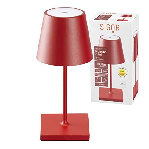 SIGOR Nuindie Mini - Dimmbare LED Akku-Tischlampe Indoor & Outdoor, Höhe 25 cm, aufladbar mit Easy-Connect, 24h Leuchtdauer, Rot