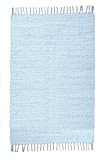 THEKO | Dhurry Teppich aus 100% Baumwolle Flachgewebe Teppich Happy Cotton | handgewebt | Farbe: Hellblau | 90x160 cm