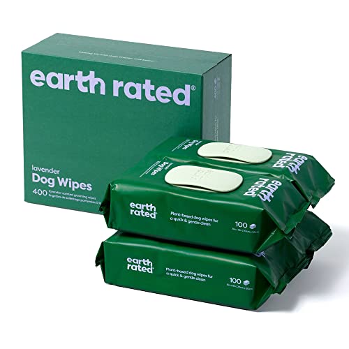Earth Rated Feuchttücher für Hunde, dicke Pflegetücher auf pflanzlicher Basis zur einfachen Anwendung an Pfoten, Körper und Hintern, Lavendelduft, 400 Stück