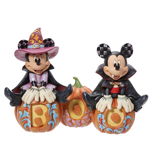 Enesco Jim Shore Disney Traditions Mickey and Minnie Mouse Jumping Over Carved Pumpkins Glow in the Dark Paint Figur, 18 cm, Polyresin, Calciumcarbonat