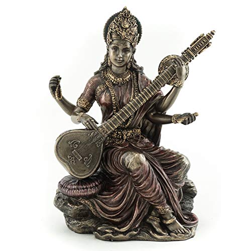 Top Collection kleinen 14,6 cm Schönes Saraswati Hindu Göttin der wissen und Wisdom Echte Premium kalt gegossen Bronze Figur