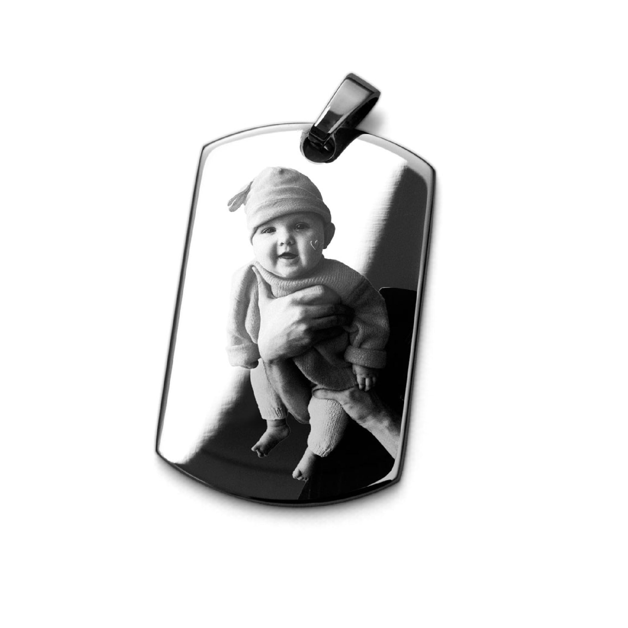Diamandi Dog-Tag Kette mit Foto-Gravur I Ihr Bild + Text gravieren I Personalisierter Ketten-Anhänger mit Kugelkette in Silber