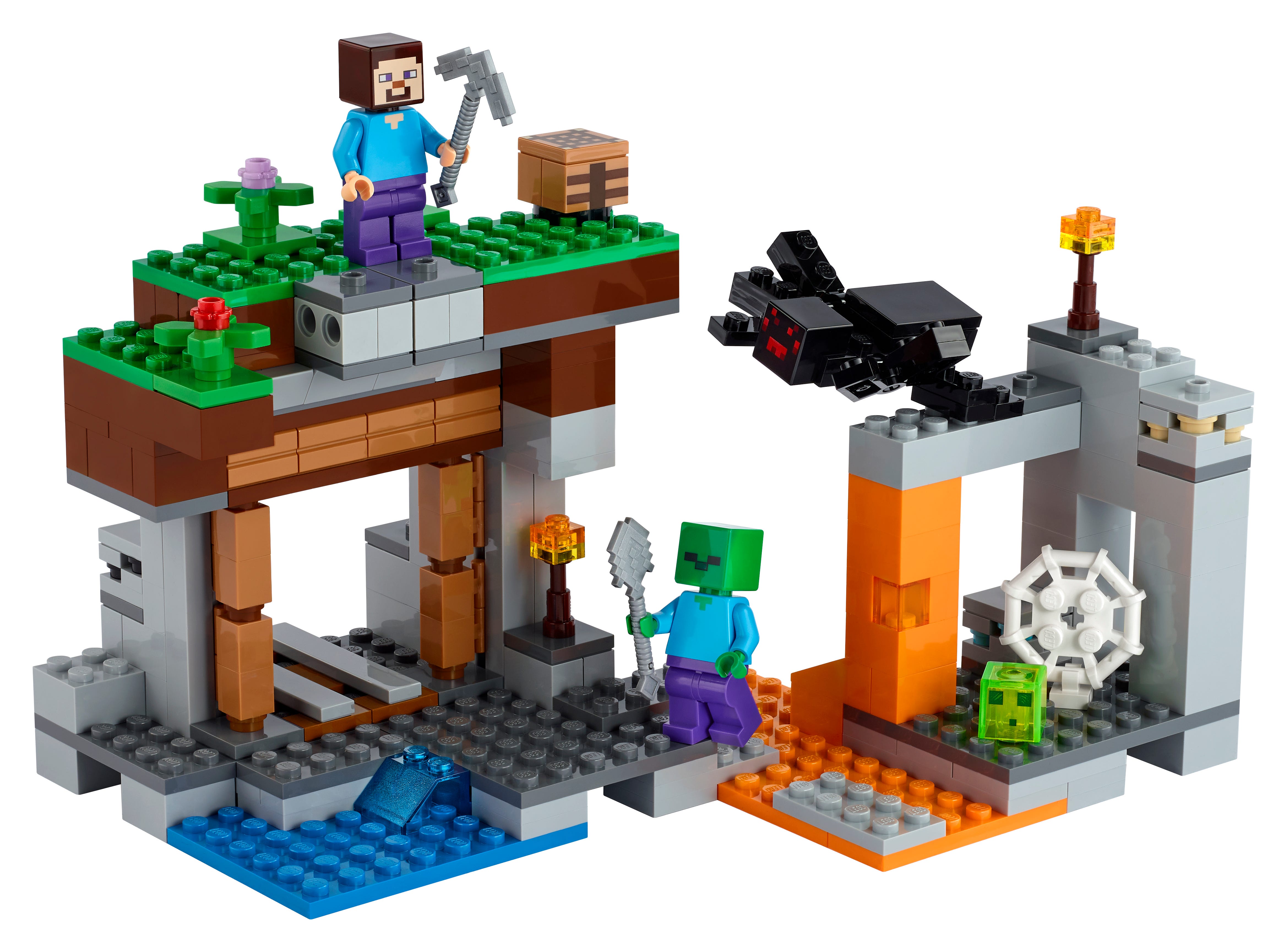 LEGO 21166 Minecraft Die verlassene Mine Bauset, Zombiehöhle mit Schleim-, Steve- und Spinnenfiguren