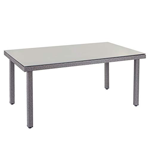 Mendler Poly-Rattan Gartentisch Cava, Esstisch Tisch mit Glasplatte, 160x90x74cm - grau