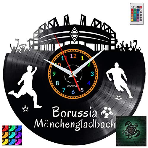 EVEVO Borussia Mnchengladbach Wanduhr RGB LED Pilot Wanduhr Vinyl Schallplatte Retro-Uhr Handgefertigt Vintage-Geschenk Style Raum Home Dekorationen Tolles Geschenk Uhr