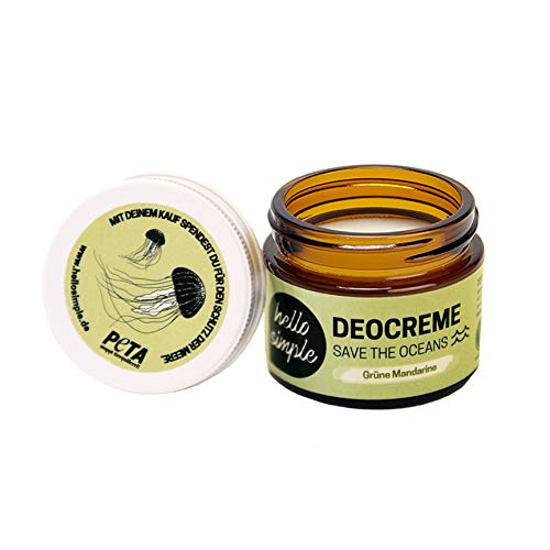 hello simple - Deocreme Deodorant Deo Creme (50 g) - SAVE THE OCEANS! - nachhaltige und zertifizierte Naturkosmetik - ohne Aluminium, vegan, bio, plastikfrei (Grüne Mandarine, 2 Gläser)