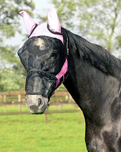 Equipride QHP Fliegenmaske für Pferde, abnehmbare Nasenklappe für Mini Shelandland bis extra volles Pink (voll)