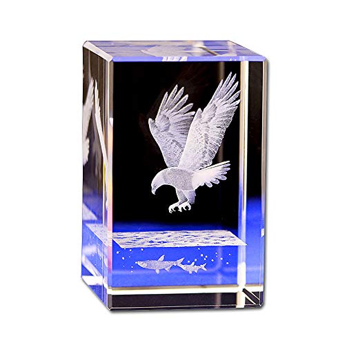 qianyue Kristallglas Cube Modell Geschenk 3D Lasergravur Statue Feng Shui Souvenir Handwerk (Falke fangen Fische)