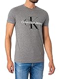Calvin Klein Jeans Herren T-Shirt Kurzarm Core Monologo Slim Fit , Grau (Mid Grey Heather), L