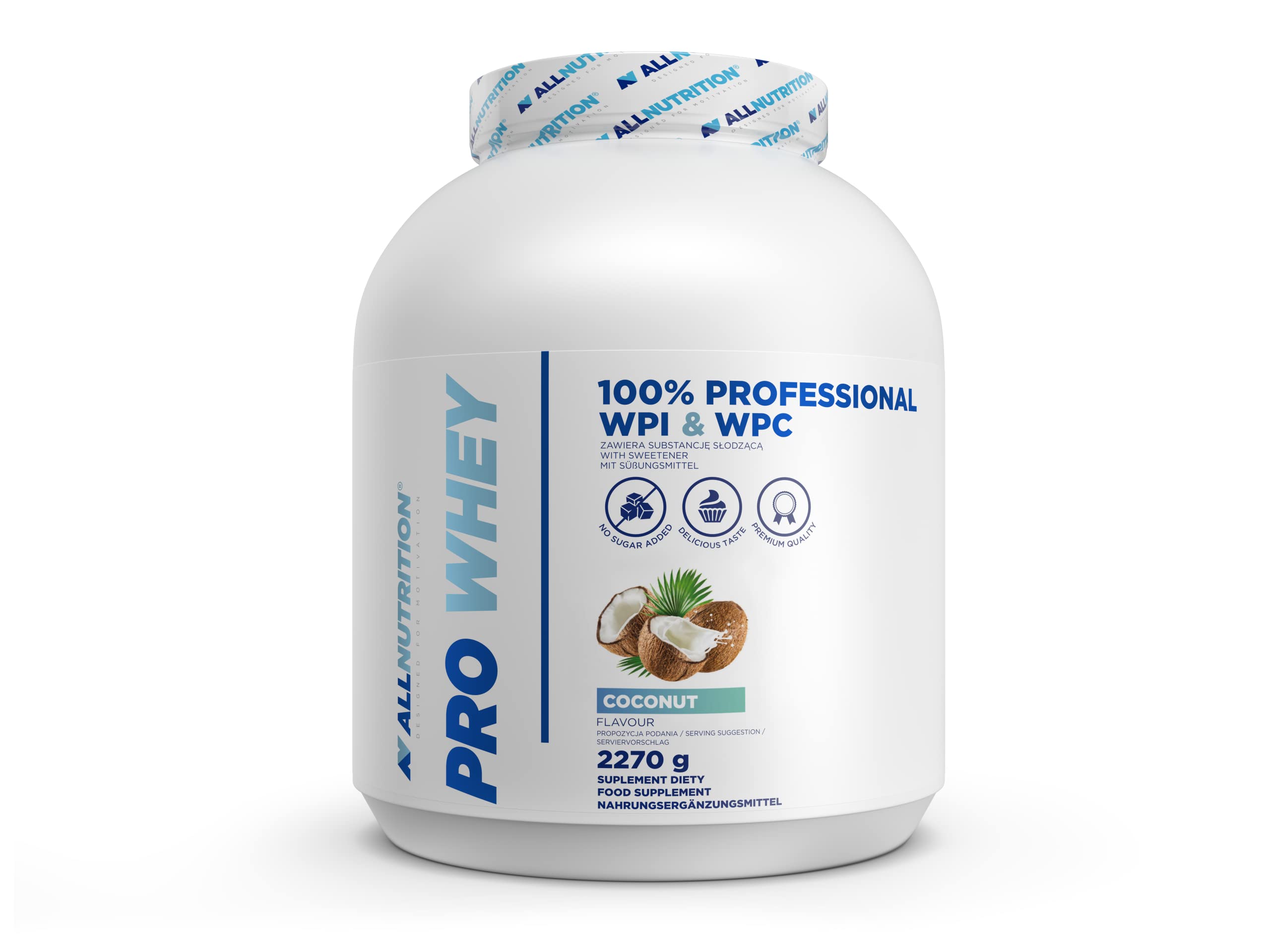 ALLNUTRITION Pro Whey Protein Powder mit Verzweigten Aminosäuren - Molkenprotein-Konzentrat & Molkenprotein-Isolat - Pre-Workout-Pulver - Kalorienarmes Proteinpulver - 2270g - Kokosnuss