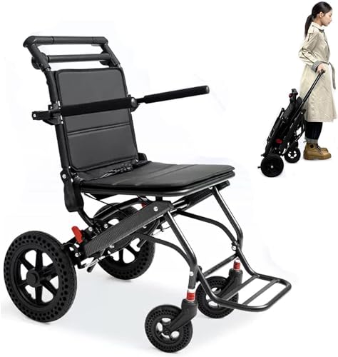 Faltbar Leicht Rollstuhl mit Bremse, Ultraleicht Rollstühle für Behinderte und Senioren, Aluminium Reiserollstuhl, Transportrollstuhl, 40 cm Sitzbreite, 10 kg