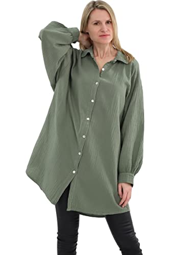Malito Damen Musselin Bluse | Oversize Blusenhemd im lässigem Look | 20914 (Oliv 34-46)