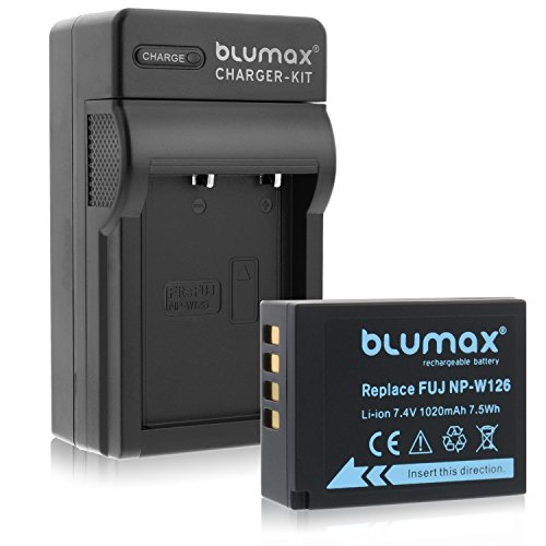 Blumax Akku für Fujifilm NP-W126 1020mAh + Ladegerät für NP-W126 | passend zu Fujifilm X-T1-X-T10-X-Pro1-X-E1-X-E2-X-M1-X-A1-X-A2-X-Pro2-X-ES2-X-A3-FinePix HS50EXR