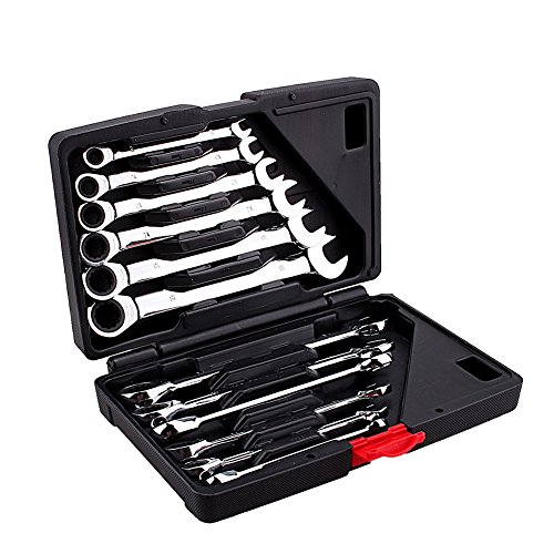 Ratschenschlüssel-Set, metrisch, 12-teilig, Polygonalen, flexibles Werkzeug zur Reparatur von Garage-8-19 mm, inkl. Box (Umkehrbar)